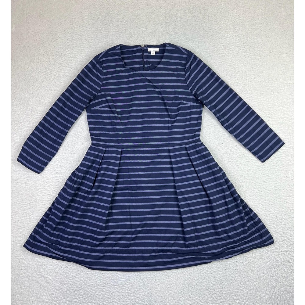 Gap Designed & Crafted Dress Womens 4 Petite Navy‎ Stripe Fit & Flare 3/4 Sleeve